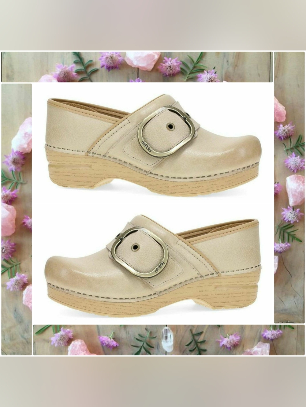 Cream Dansko Pro Pearson Clog Sand Milled Burnished Distress Buckle Strap 9.5-10